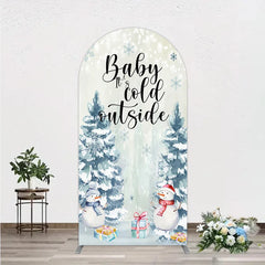 Aperturee - Aperturee Baby Its Cold Outside Arch Backdrop Winter Snowman Watercolor Pine Tree