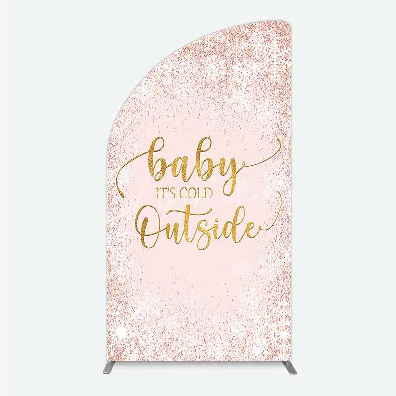Aperturee - Aperturee Baby Its Cold Outside Half Moon Arch Backdrop Pink Snowflake Winter Baby Shower Cover