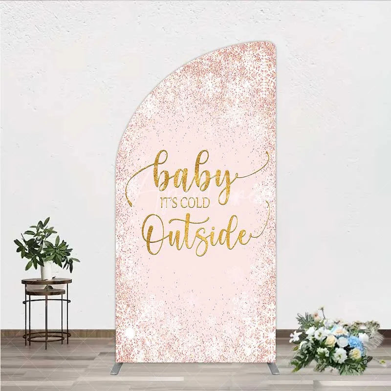 Aperturee - Aperturee Baby Its Cold Outside Half Moon Arch Backdrop Pink Snowflake Winter Baby Shower Cover