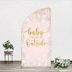 Aperturee - Aperturee Baby Its Cold Outside Half Moon Arch Backdrop Pink Snowflake Winter Baby Shower Cover
