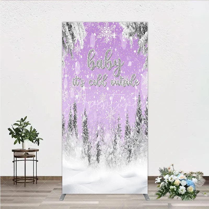 Aperturee - Aperturee Baby It’s Cold Outside Rectangle Backdrop Lavender Winter Wonderland Purple Snowflake Girl Baby Shower Decor