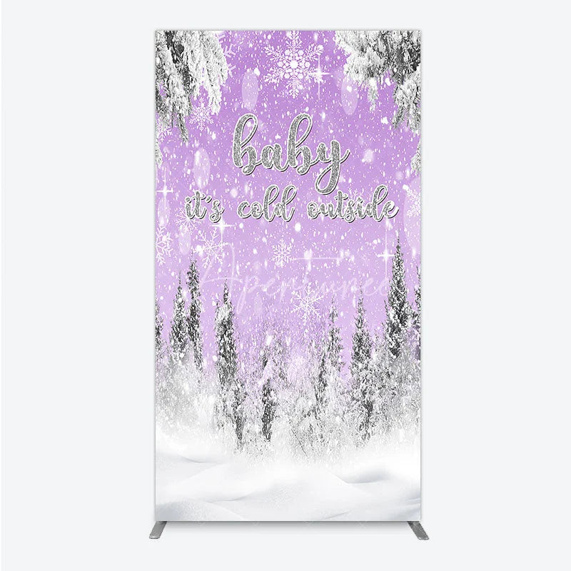 Aperturee - Aperturee Baby It’s Cold Outside Rectangle Backdrop Lavender Winter Wonderland Purple Snowflake Girl Baby Shower Decor