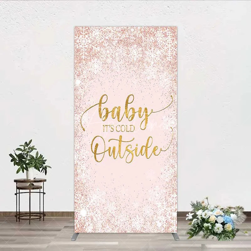 Aperturee - Aperturee Baby Its Cold Outside Rectangle Backdrop Pink Snowflake Winter Baby Shower Cover