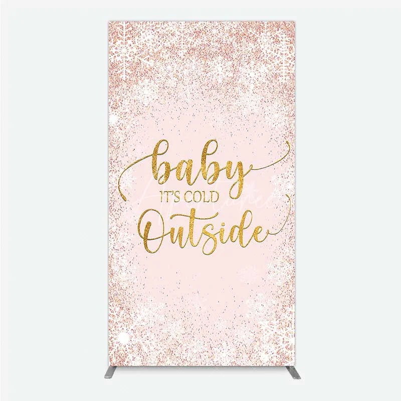 Aperturee - Aperturee Baby Its Cold Outside Rectangle Backdrop Pink Snowflake Winter Baby Shower Cover