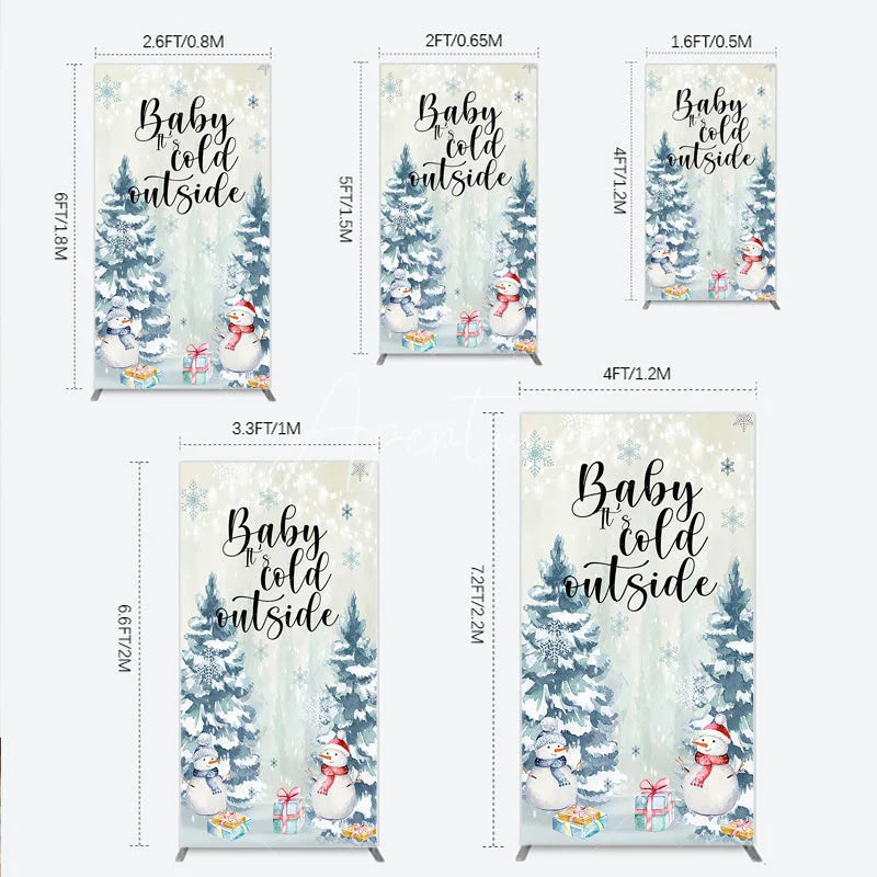 Aperturee - Aperturee Baby Its Cold Outside Rectangle Backdrop Winter Snowman Watercolor Pine Tree