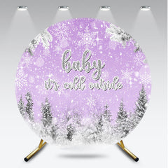 Aperturee - Aperturee Baby It’s Cold Outside Round Backdrop Lavender Winter Wonderland Purple Snowflake Girl Baby Shower Decor