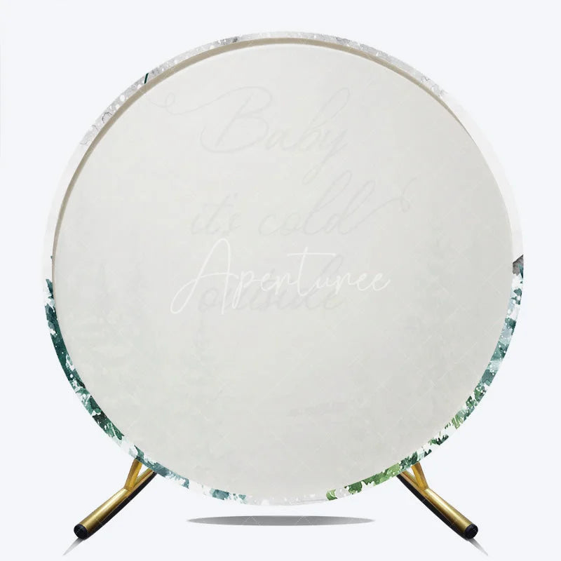 Aperturee - Aperturee Baby Its Cold Outside Round Backdrop Winter Forest Pine Tree Baby Shower Prop