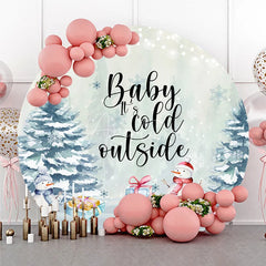Aperturee - Aperturee Baby It’s Cold Outside Round Backdrop Winter Wonderland Snowman Snowy Pine Trees Baby Shower Decor