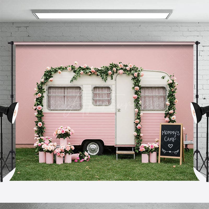 Aperturee - Aperturee Baby Pink Motor Home Floral Sweet Wedding Backdrop