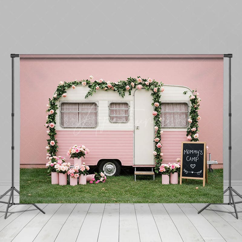 Aperturee - Aperturee Baby Pink Motor Home Floral Sweet Wedding Backdrop