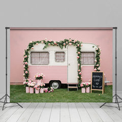 Aperturee - Aperturee Baby Pink Motor Home Floral Sweet Wedding Backdrop