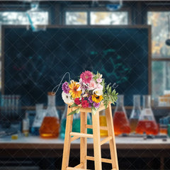 Aperturee - Aperturee Back to School Backdrop Science Chemistry Lab Photography Background Colorful Beaker Blackboard Student Party