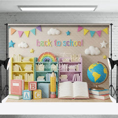 Aperturee - Aperturee Back to School Combo Set Backdrop Classroom Bookshelf Rainbow Photography Background Globe Study Photo Prop