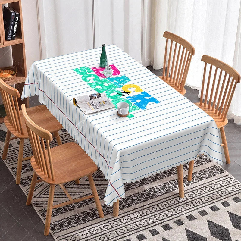 Aperturee - Aperturee Back to School Lined Paper Rectangle Tablecloth Colorful Text Notebook Table Cover Kindergarten Classroom Decor