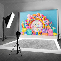 Aperturee - Aperturee Back to School Photography Backdrop ABC Backpack Pastel Balloon Background Kindergarten Study Photo Prop