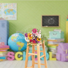 Aperturee - Aperturee Back to School Photography Backdrop Colorful Locker Classroom Background Globe Book Photo Prop