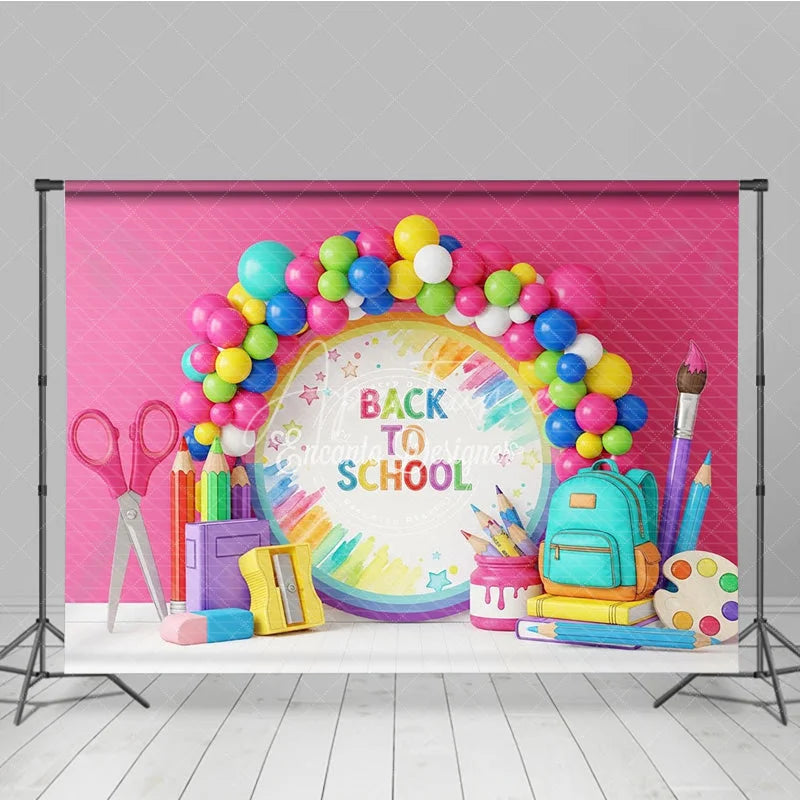 Aperturee - Aperturee Back to School Photography Backdrop Rainbow Balloon Art Class Background Creative Pencil Photo Prop