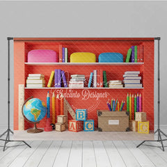 Aperturee - Aperturee Back to School Photography Backdrop Red Bookshelf Library Background Study Room Photo Prop