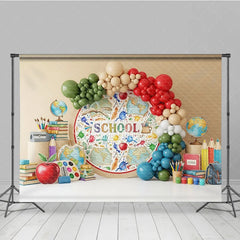 Aperturee - Aperturee Back to School Photography Backdrop World Map Balloon Arch Background Global Study Photo Prop