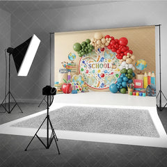 Aperturee - Aperturee Back to School Photography Backdrop World Map Balloon Arch Background Global Study Photo Prop