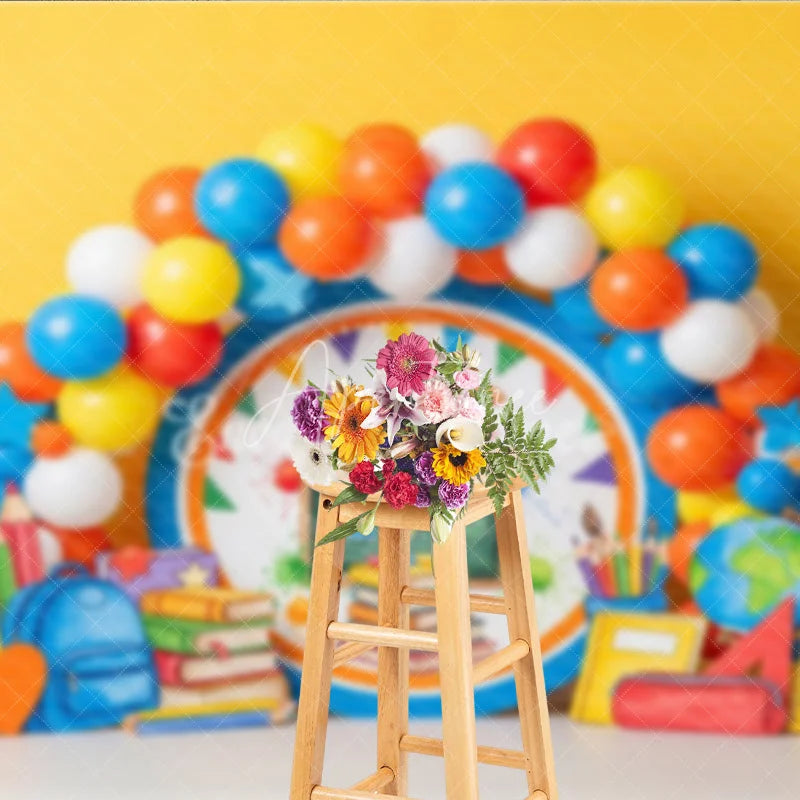 Aperturee - Aperturee Back to School Photography Backdrop Yellow ABC Chalkboard Book Background Kindergarten Photo Prop