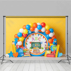 Aperturee - Aperturee Back to School Photography Backdrop Yellow ABC Chalkboard Book Background Kindergarten Photo Prop