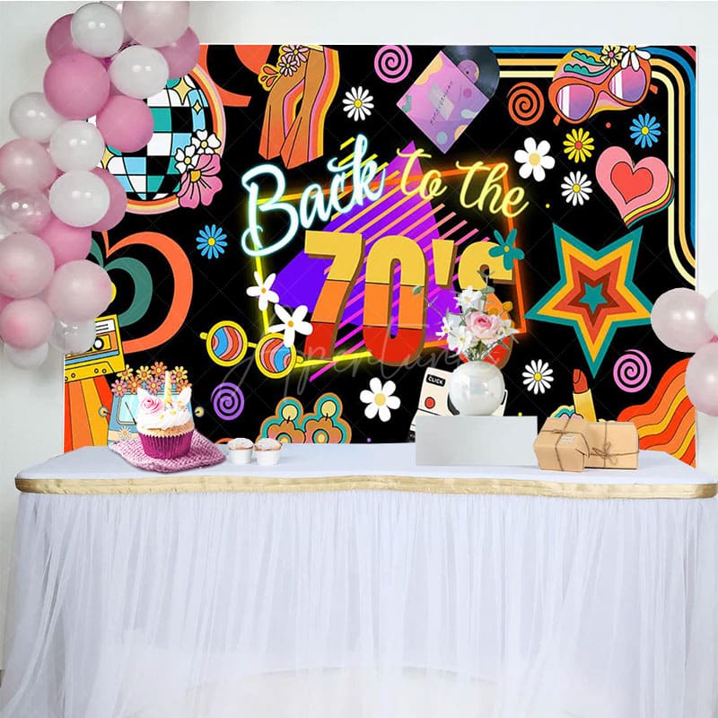 Aperturee - Aperturee Back To The 70s Black Disco Musical Birthday Backdrop