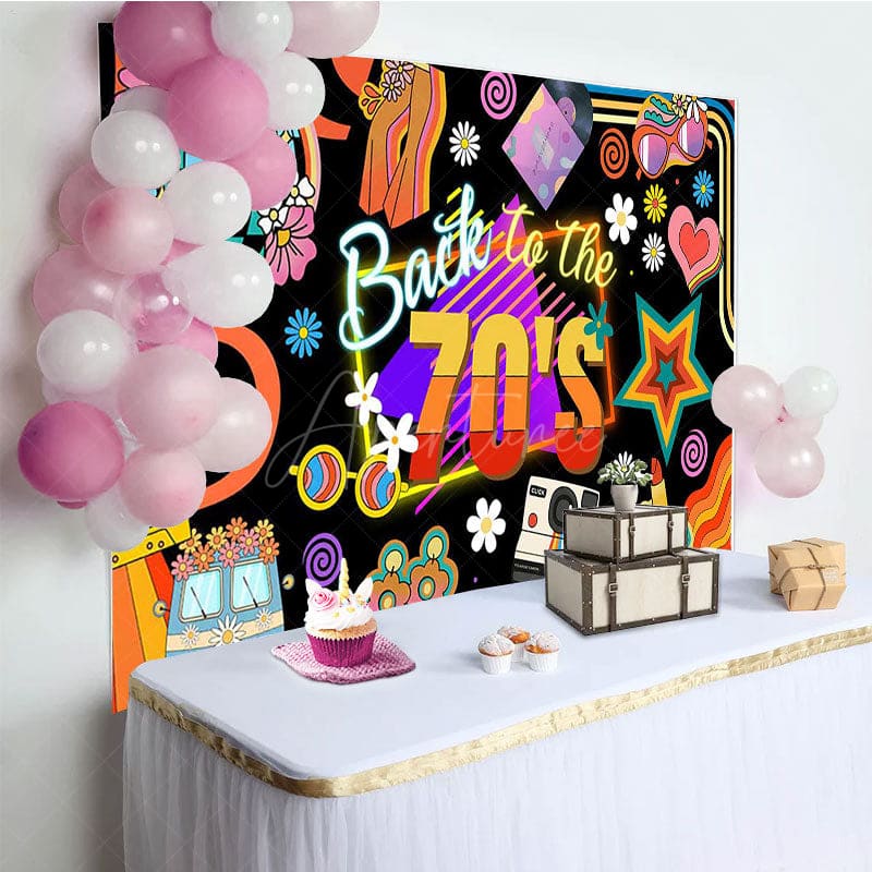 Aperturee - Aperturee Back To The 70s Black Disco Musical Birthday Backdrop