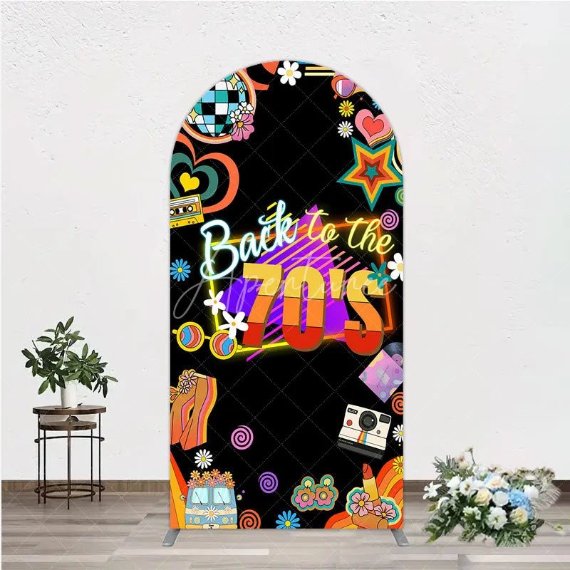 Aperturee - Aperturee Back to the 70s Groovy Birthday Arch Backdrop Retro Neon with Disco Ball Hippie Themed Party Decor