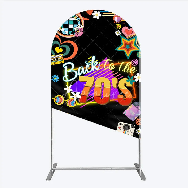 Aperturee - Aperturee Back to the 70s Groovy Birthday Arch Backdrop Retro Neon with Disco Ball Hippie Themed Party Decor
