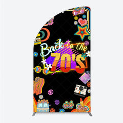 Aperturee - Aperturee Back to the 70s Groovy Birthday Half Moon Arch Backdrop Retro Neon with Disco Ball Hippie Themed Party Decor