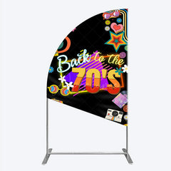 Aperturee - Aperturee Back to the 70s Groovy Birthday Half Moon Arch Backdrop Retro Neon with Disco Ball Hippie Themed Party Decor