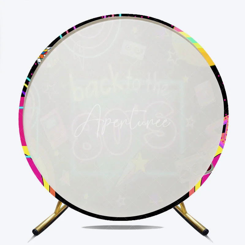 Aperturee - Aperturee Back To The 80s Round Backdrop Retro Neon Glow Party Geometric Decor Photo