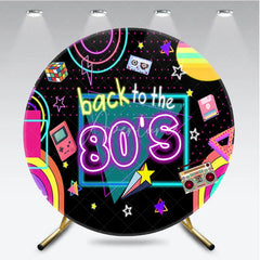 Aperturee - Aperturee Back To The 80s Round Backdrop Retro Neon Glow Party Geometric Decor Photo