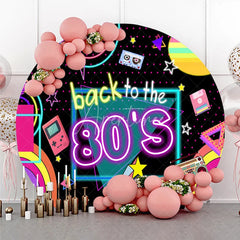 Aperturee - Aperturee Back To The 80s Round Backdrop Retro Neon Glow Party Geometric Decor Photo
