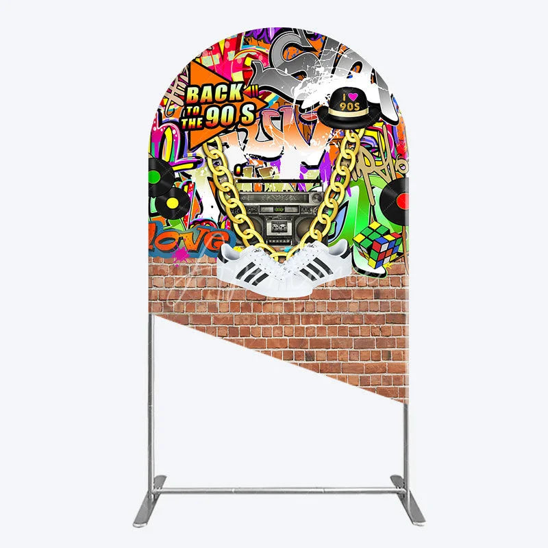 Aperturee - Aperturee Back To The 90s Arch Backdrop Hip Hop Graffiti Party Decoration Retro Brick Wall Background