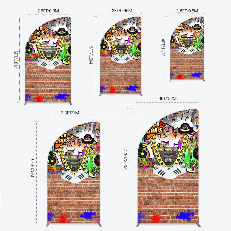 Aperturee - Aperturee Back To The 90s Half Moon Arch Backdrop Hip Hop Graffiti Party Decoration Retro Brick Wall Background