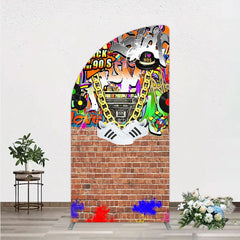 Aperturee - Aperturee Back To The 90s Half Moon Arch Backdrop Hip Hop Graffiti Party Decoration Retro Brick Wall Background