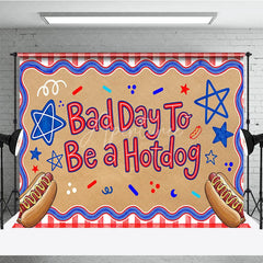 Aperturee - Aperturee Bad Day To Be a Hotdog Holiday Backdrop with Red White and Blue Stars Summer BBQ Party Decor