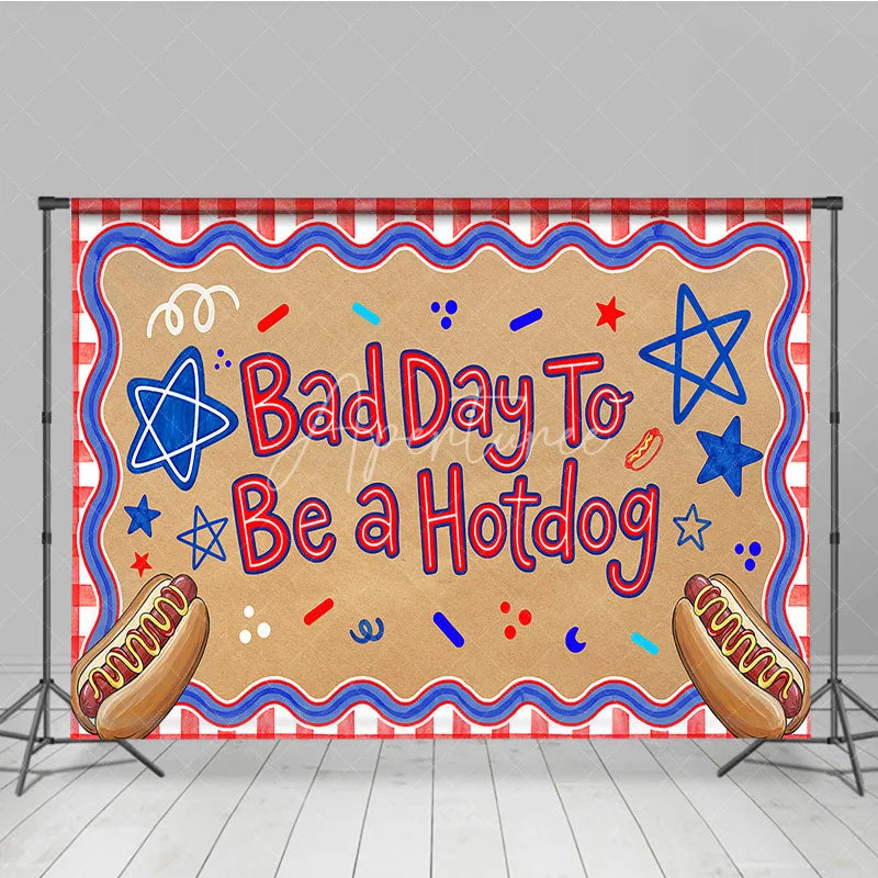 Aperturee - Aperturee Bad Day To Be a Hotdog Holiday Backdrop with Red White and Blue Stars Summer BBQ Party Decor