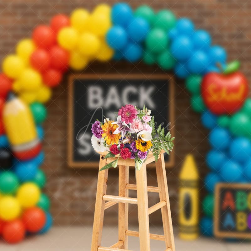 Aperturee - Aperturee Balloon Arch Bricks Wall Back To School Backdrop