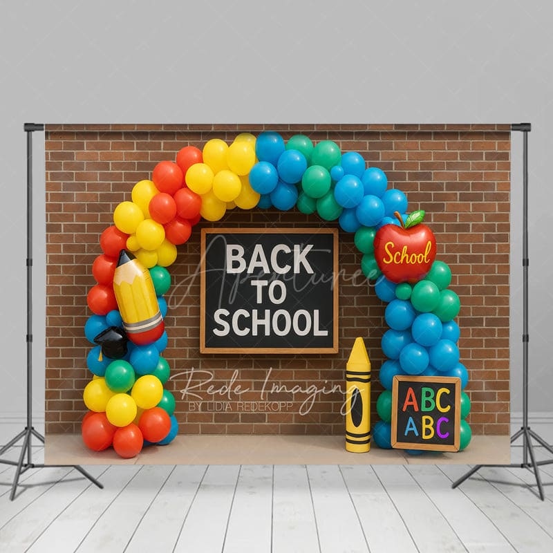 Aperturee - Aperturee Balloon Arch Bricks Wall Back To School Backdrop