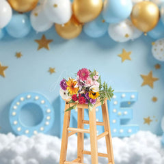 Aperturee - Aperturee Balloon Arch Cloudy Birthday Cake Smash Backdrop