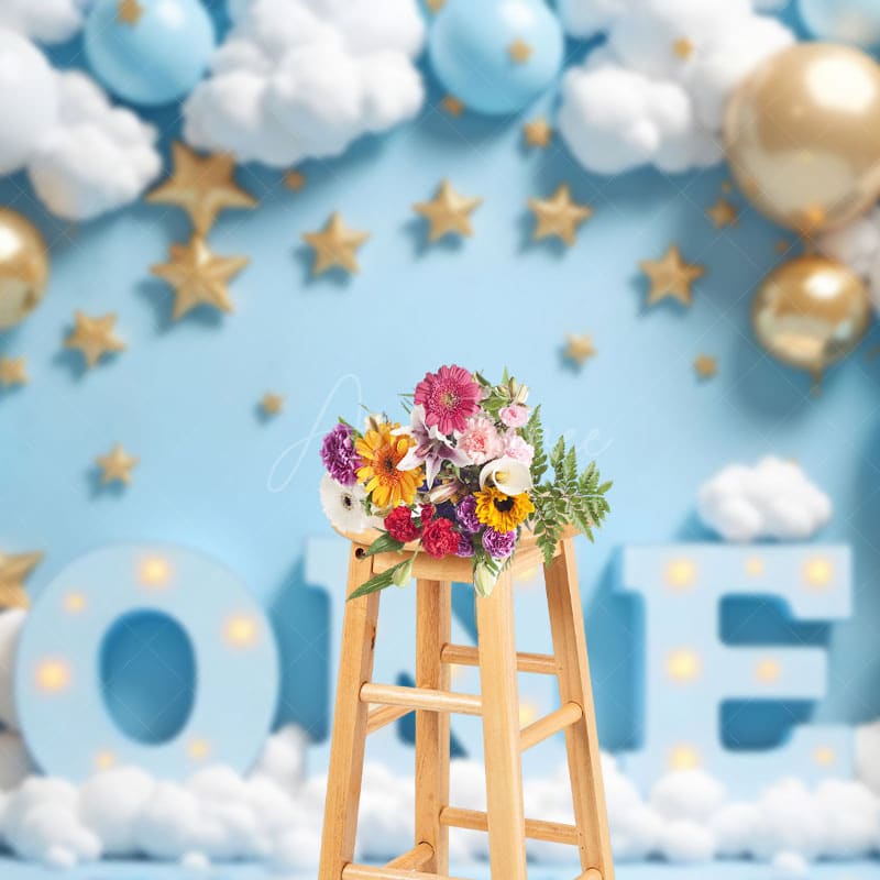 Aperturee - Aperturee Balloon Arch Coudy Cute Sky Cake Smash Backdrop