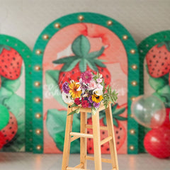 Aperturee - Aperturee Balloon Arch Strawberry Cute Cake Smash Backdrop
