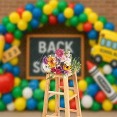 Aperturee - Aperturee Balloon Arched Brick Wall Back To School Backdrop