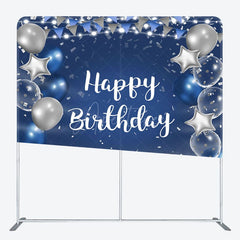 Aperturee - Aperturee Balloon Flag Glitter Birthday Square Tension Backdrop