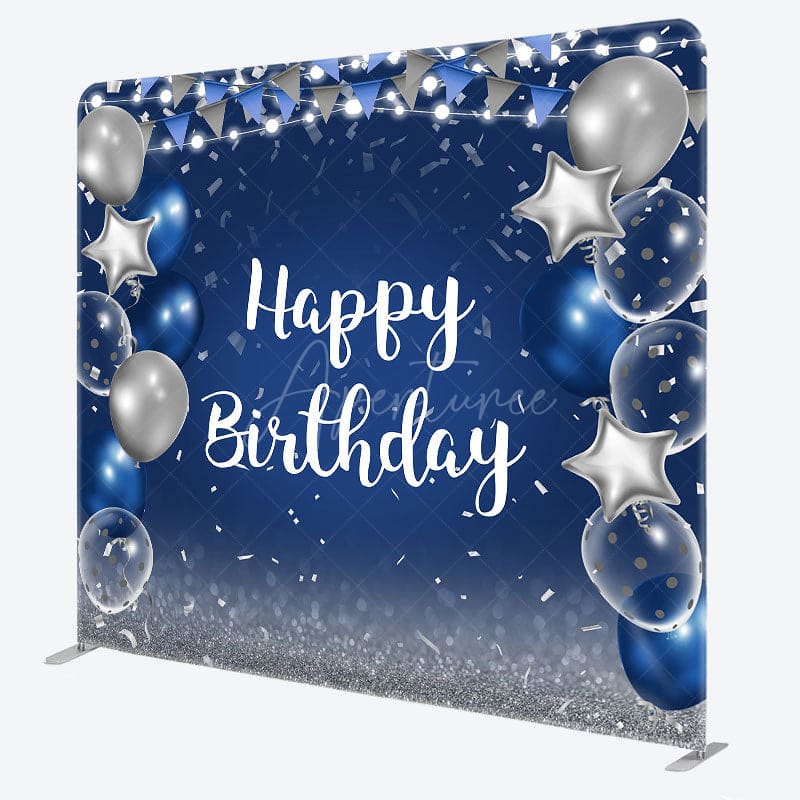Aperturee - Aperturee Balloon Flag Glitter Birthday Square Tension Backdrop