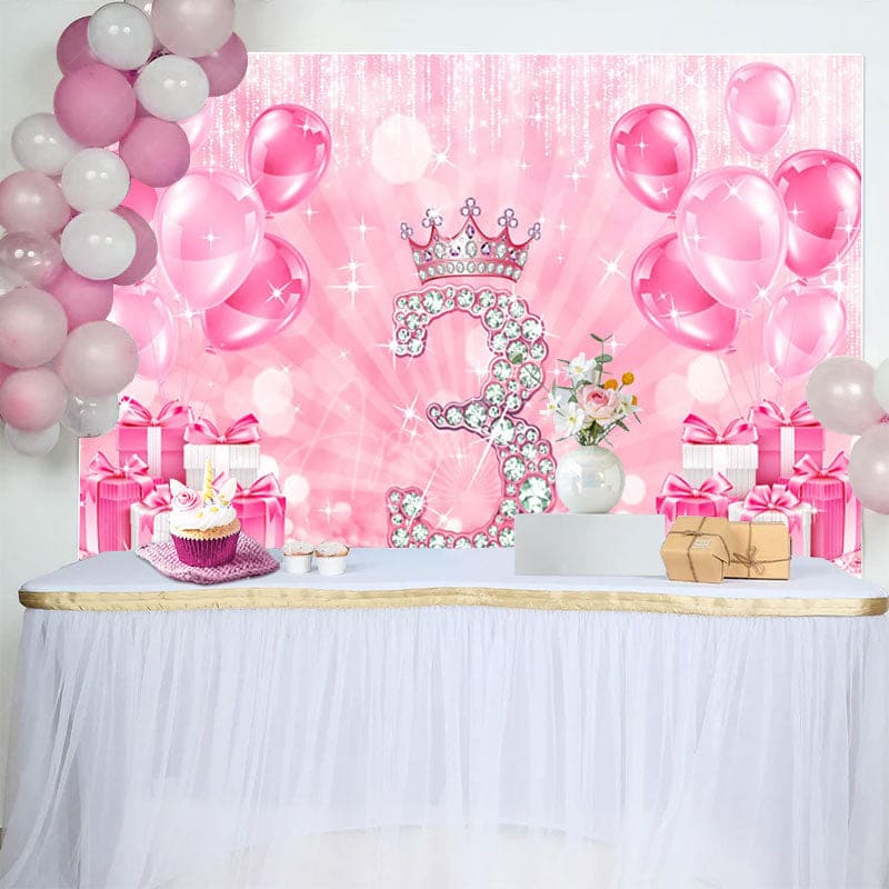 Aperturee - Aperturee Balloon Gift Pink Bokeh Happy 3rd Birthday Backdrop