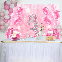 Aperturee - Aperturee Balloon Gift Pink Bokeh Happy 3rd Birthday Backdrop